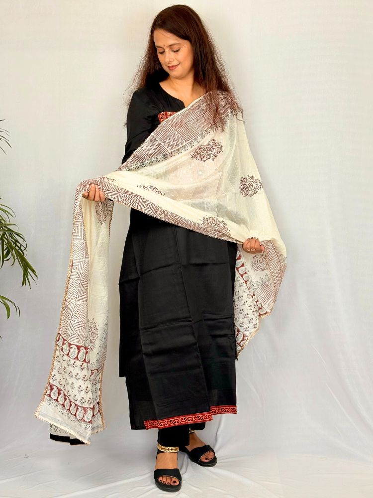 Rustic Grace – Brown Ajrakh Cotton Suit Set with Handwork