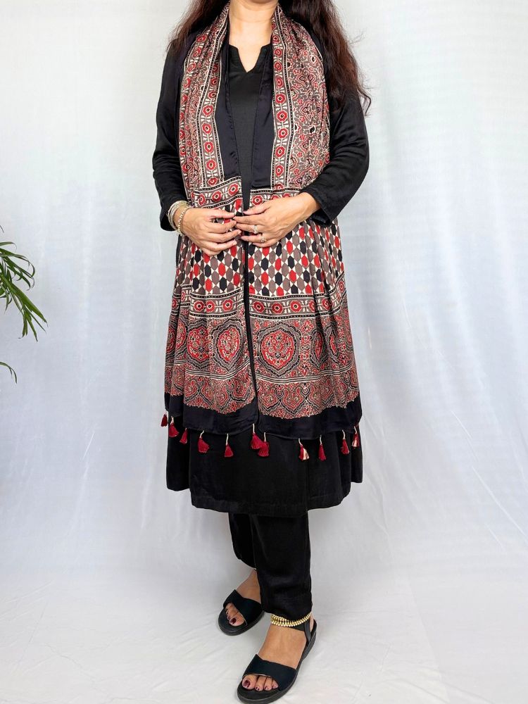 Mystic Mauve – Modal Silk Ajrakh Hand Block Stole