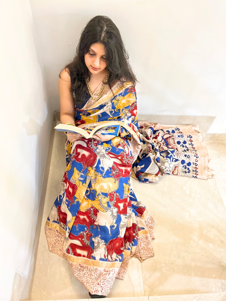 Kalamkari Silk Cotton Saree with Border – Red & Yellow