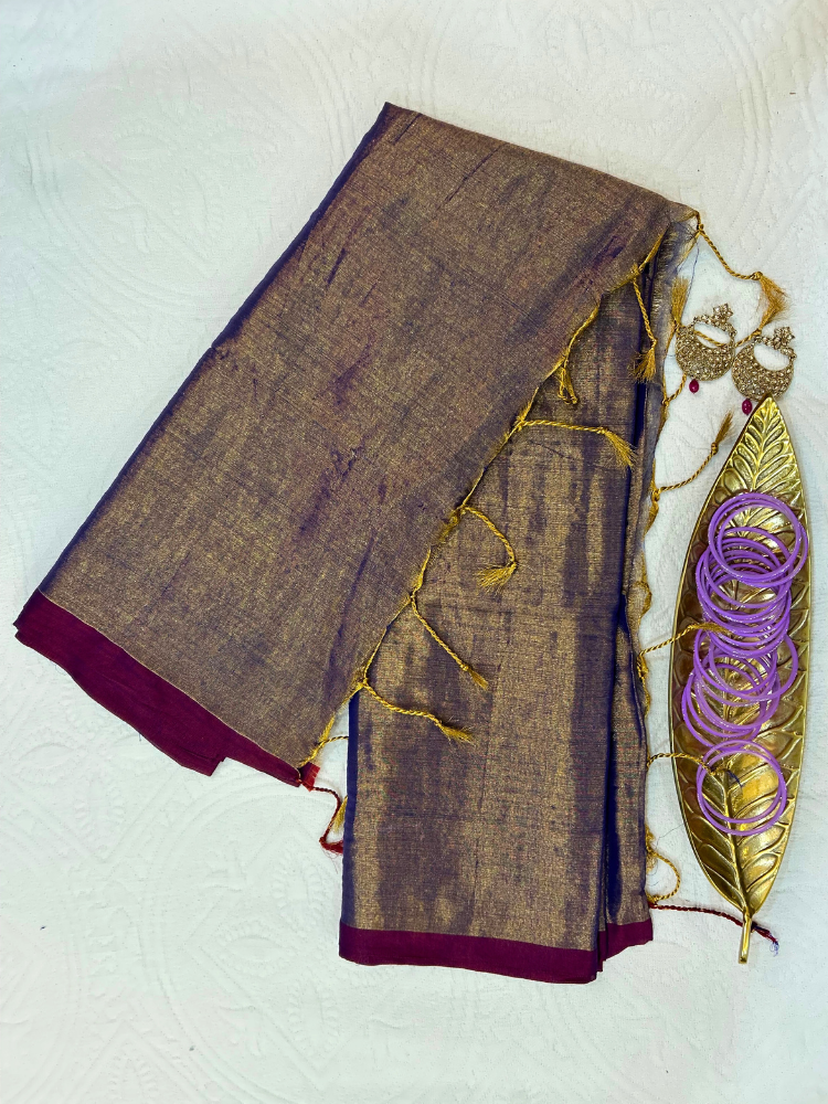 Magenta & Gold Tissue Saree