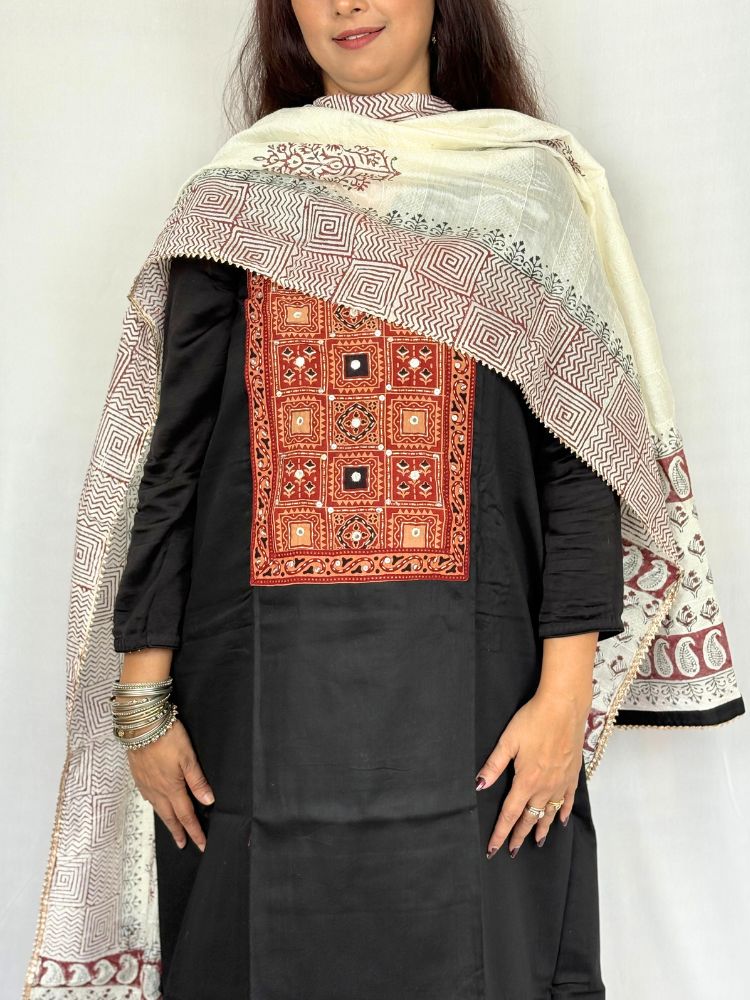 Rustic Grace – Brown Ajrakh Cotton Suit Set with Handwork