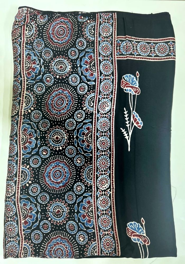 Black Modal Silk Ajrakh Hand Block Dupatta