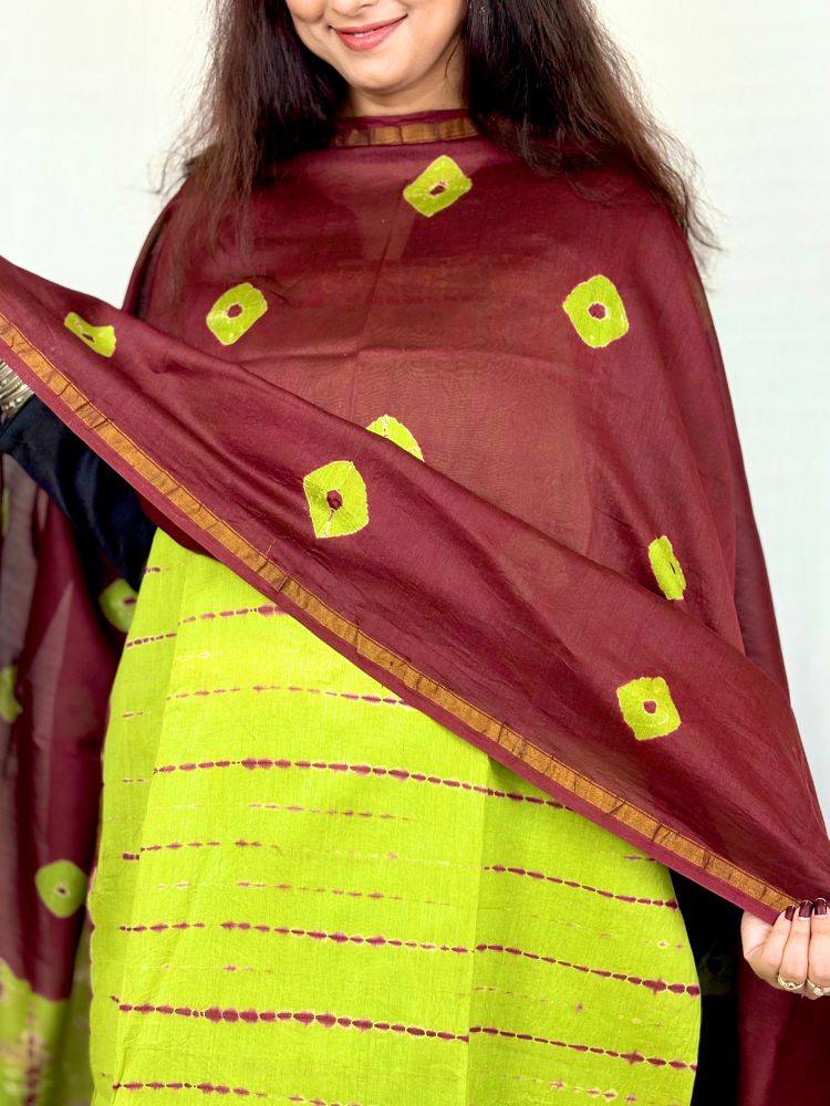 Forest Harmony – Mehandi Green & Maroon Chanderi Silk Cotton Suit Set