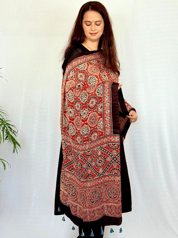 Crimson Aura – Red Modal Silk Ajrakh Hand Block Stole