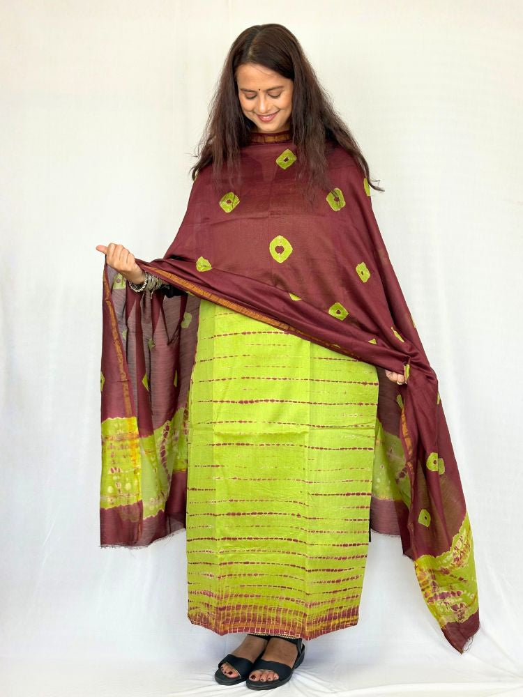 Forest Harmony – Mehandi Green & Maroon Chanderi Silk Cotton Suit Set