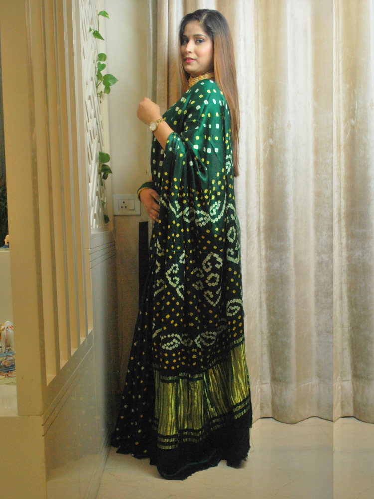 Semi Gajji Silk Bandhej Saree with Lagdi Pallu