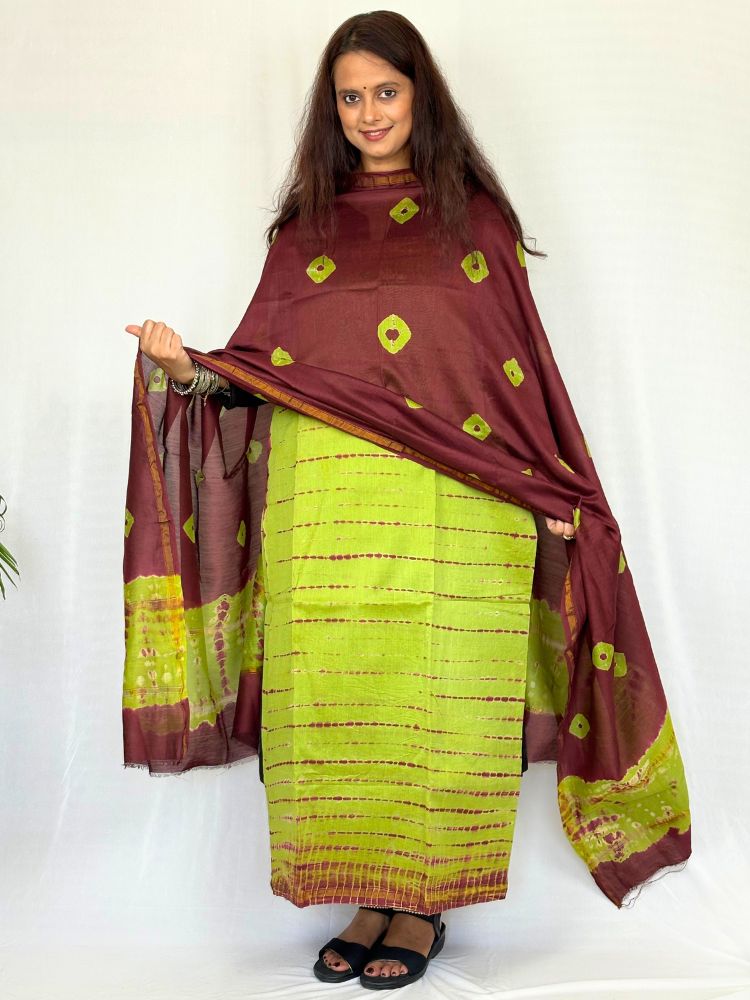 Forest Harmony – Mehandi Green & Maroon Chanderi Silk Cotton Suit Set