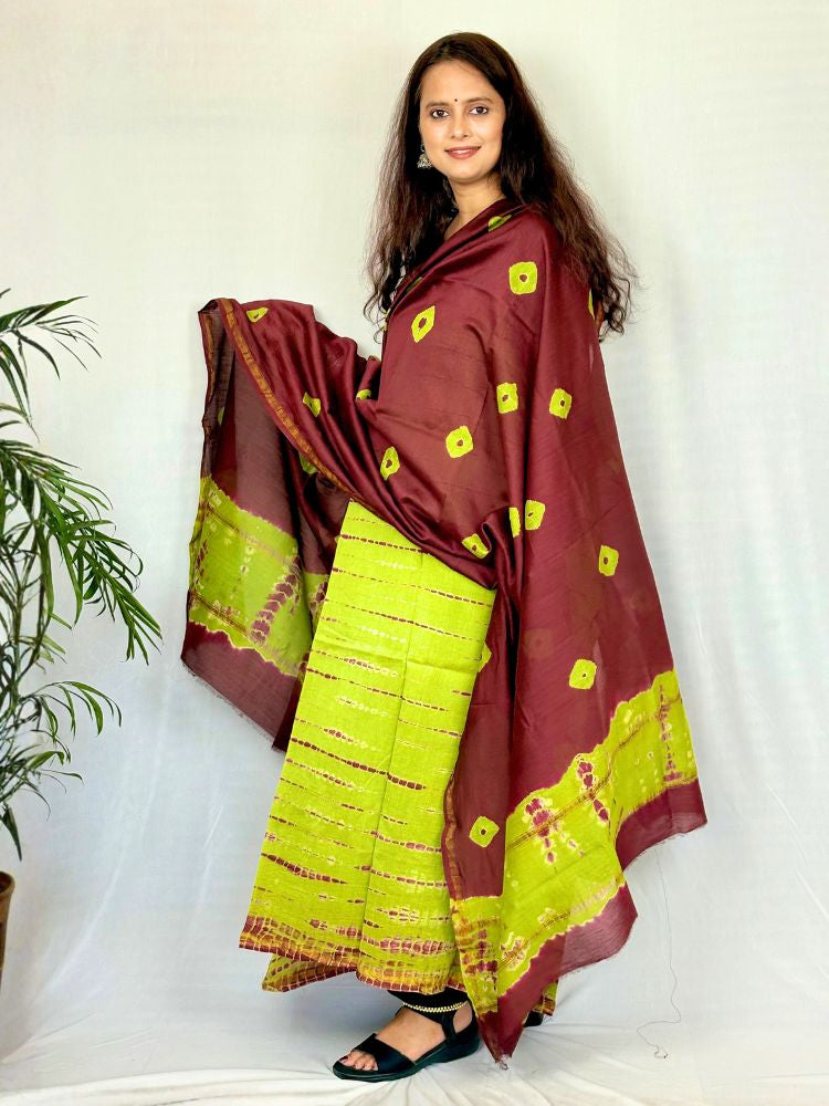 Forest Harmony – Mehandi Green & Maroon Chanderi Silk Cotton Suit Set