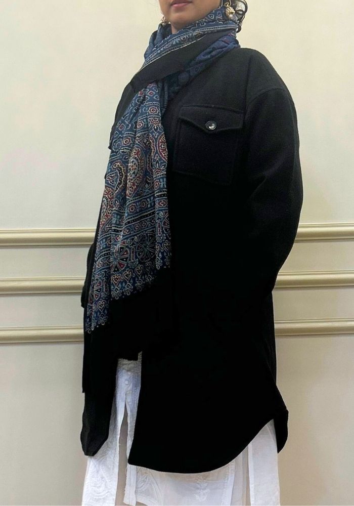 Indigo Charm Modal Silk Ajrakh Hand Block Dupatta