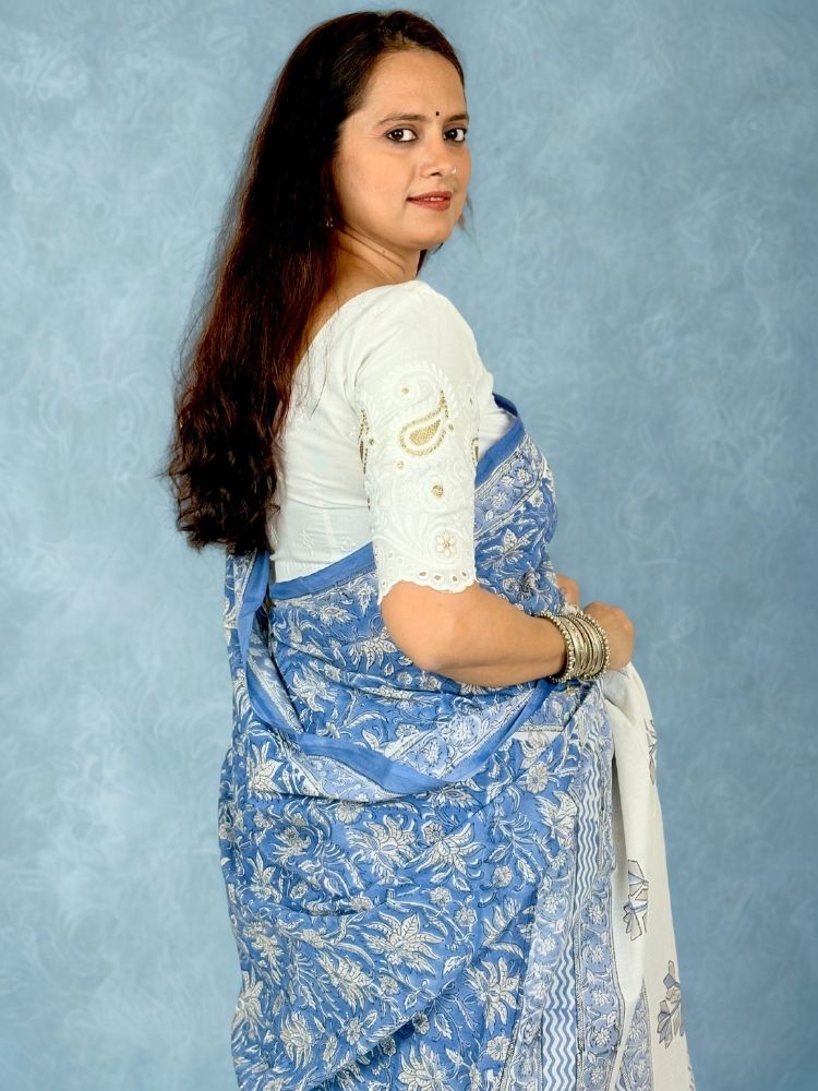 Classic Appeal – Sky Blue Pure Cotton Handloom Saree