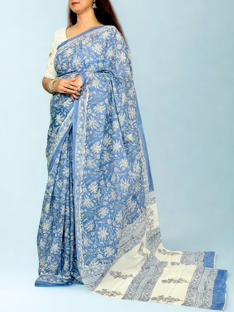 Classic Appeal – Sky Blue Pure Cotton Handloom Saree