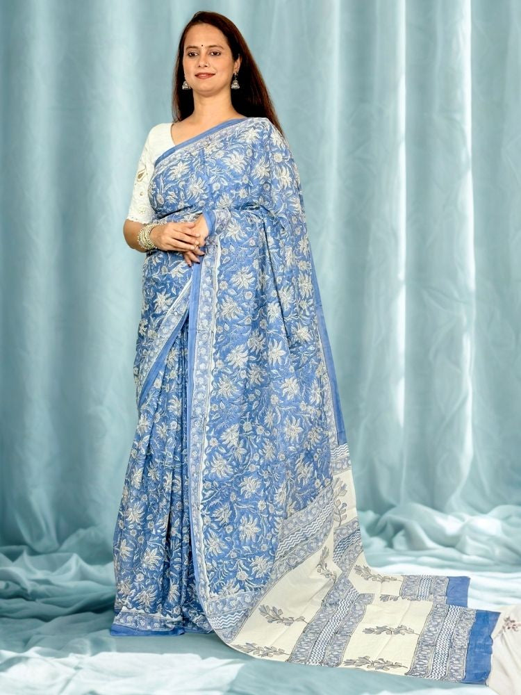 Classic Appeal – Sky Blue Pure Cotton Handloom Saree