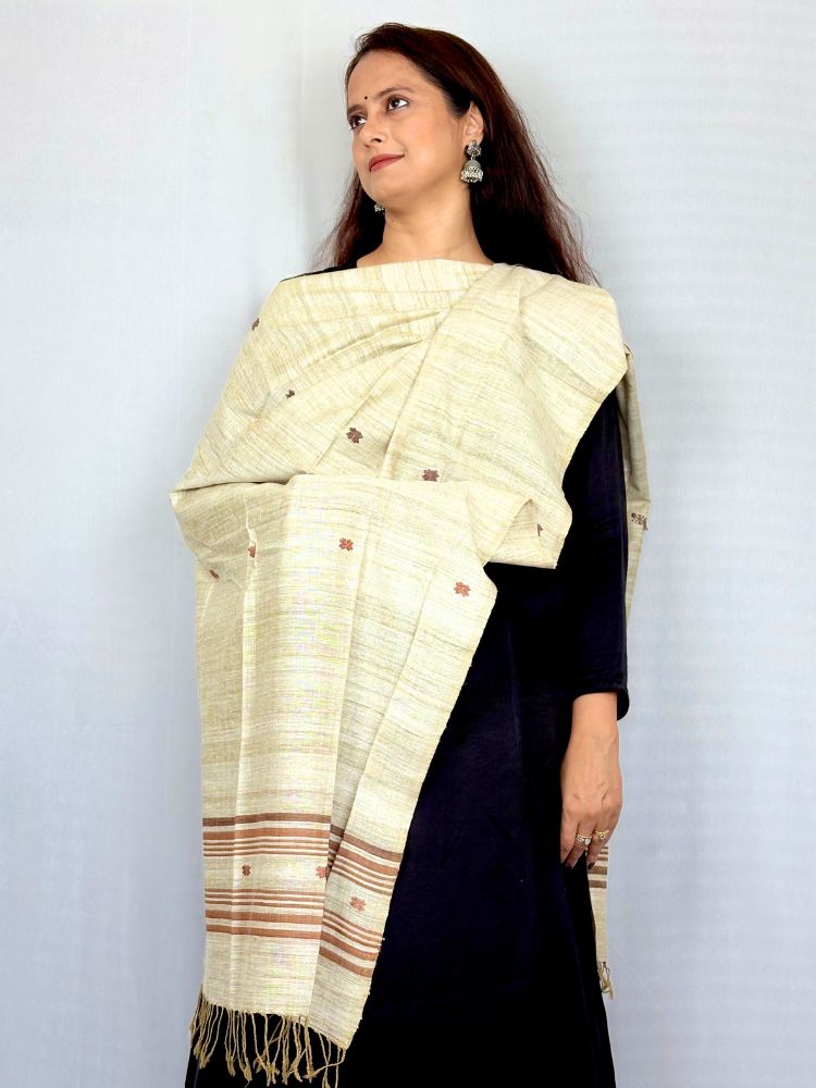 Earth Whisper – Handwoven Soft Brown Natural Dyed Eri Silk Dupatta from Assam