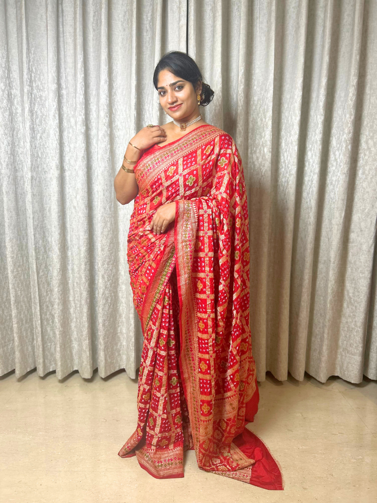 Silk Rai Dana Designer Bandhej Gharchola Saree