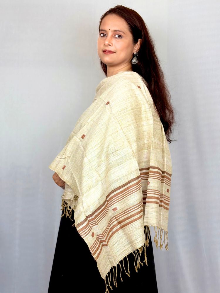 Earth Whisper – Handwoven Soft Brown Natural Dyed Eri Silk Dupatta from Assam