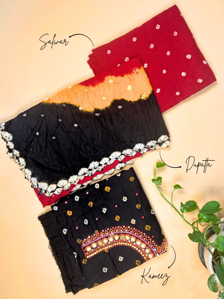 Desert Radiance – Bandhej Suit Set with Kutch Handwork
