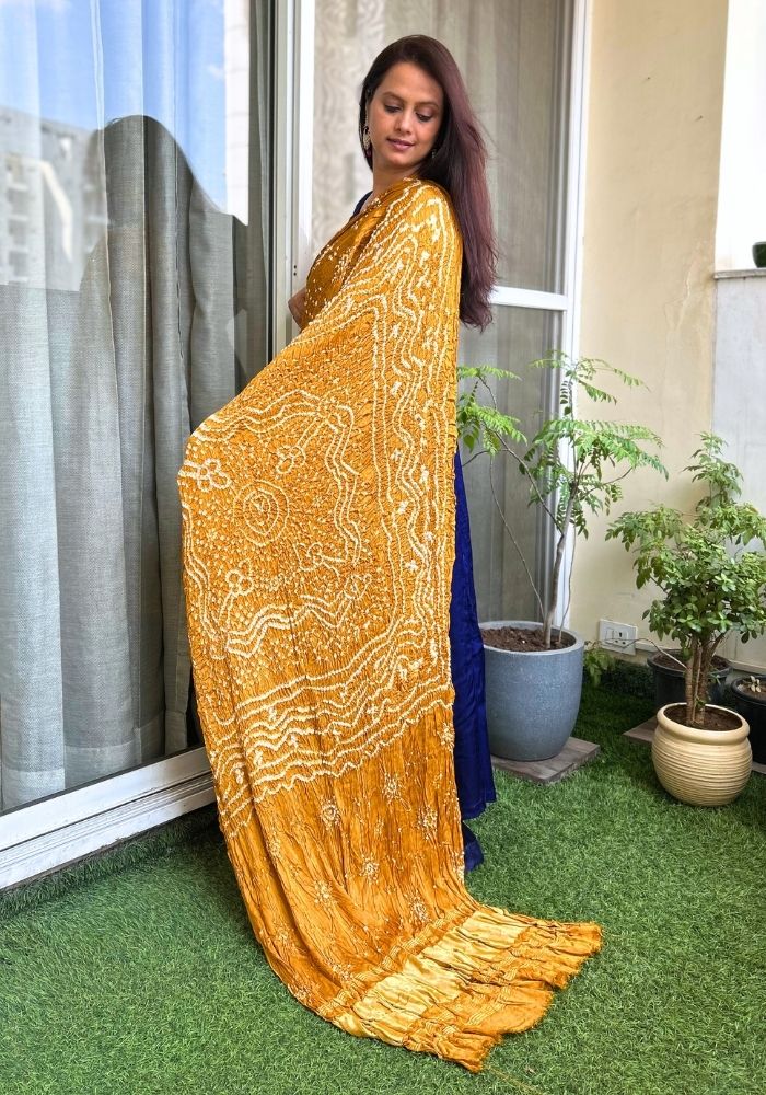 Sunshine Yellow Pure Gajji Silk Bandhani Dupatta with Zari Detailing