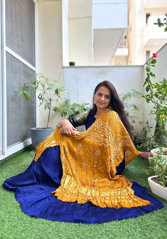 Sunshine Yellow Pure Gajji Silk Bandhani Dupatta with Zari Detailing