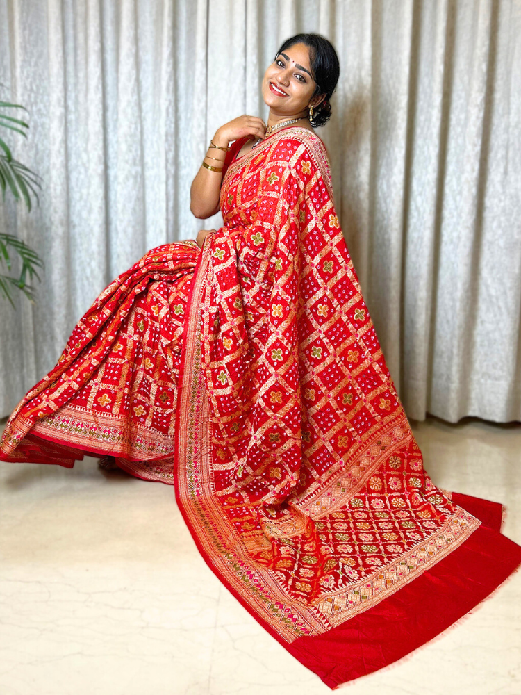 Silk Rai Dana Designer Bandhej Gharchola Saree