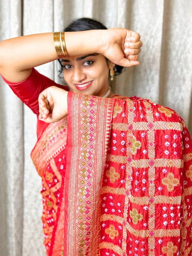 Sanskar Rai Silk Rai Dana Designer Bandhej Gharchola Saree – Sanskar Setu