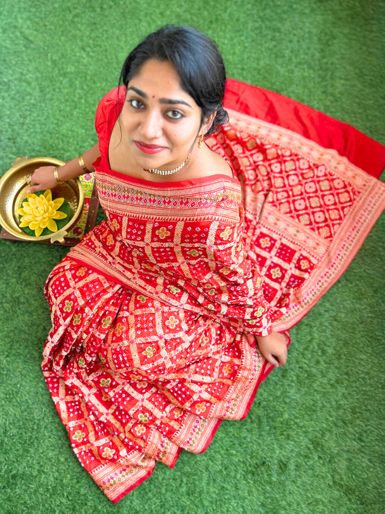Silk Rai Dana Designer Bandhej Gharchola Saree – Sanskar Setu
