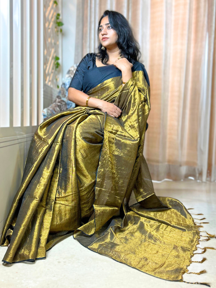 Gold & Black Tissue Saree