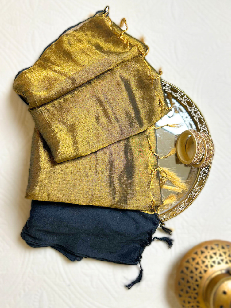 Gold & Black Tissue Saree