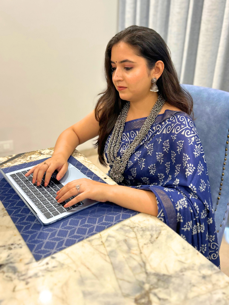 Bhagalpuri Silk Handblock Saree – Blue