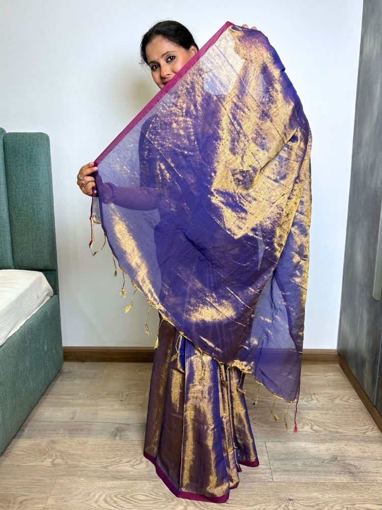 Magenta & Gold Tissue Saree