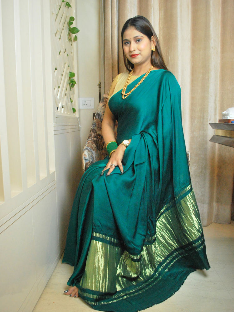 Modal Silk Plain Saree with Zari Lagdi Pallu – Green