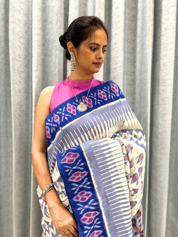 Pochampally Double Ikkat Handwoven Cotton Saree