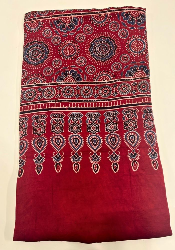 Elegant Red Modal Silk Ajrakh Hand Block Dupatta