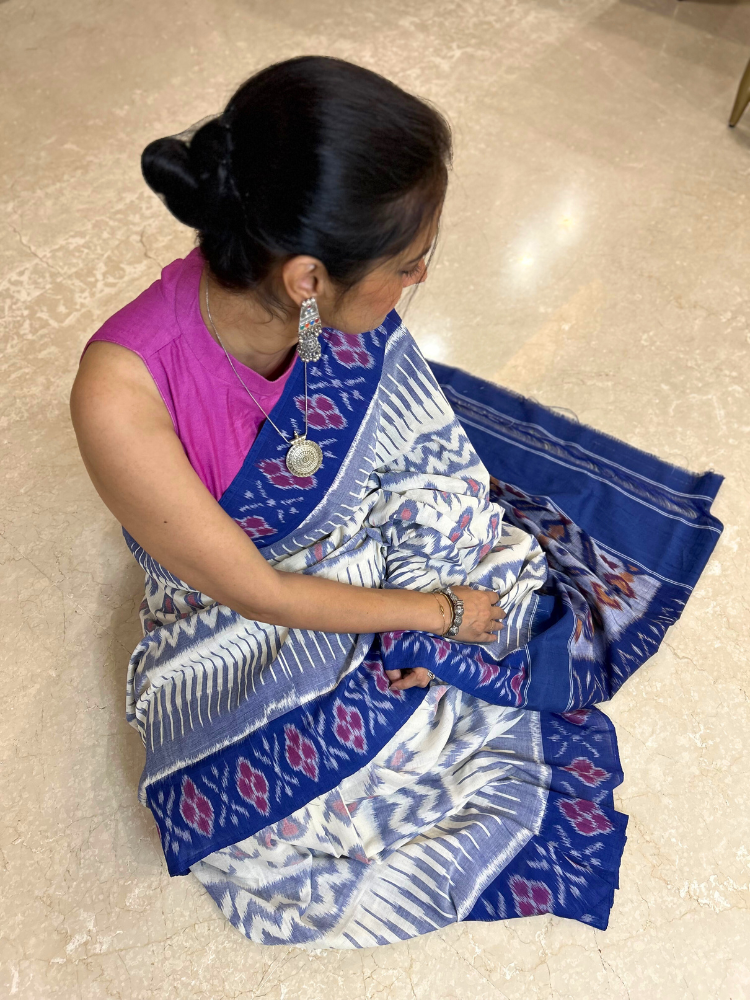 Pochampally Double Ikkat Handwoven Cotton Saree