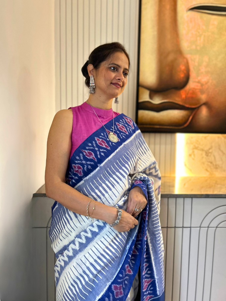 Pochampally Double Ikkat Handwoven Cotton Saree