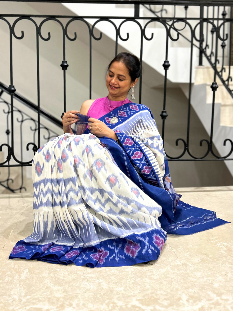 Pochampally Double Ikkat Handwoven Cotton Saree