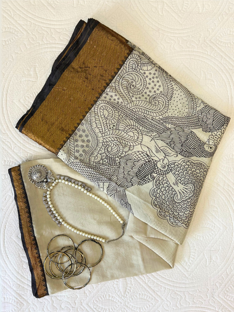 Kalamkari Silk Saree with Nizam Border