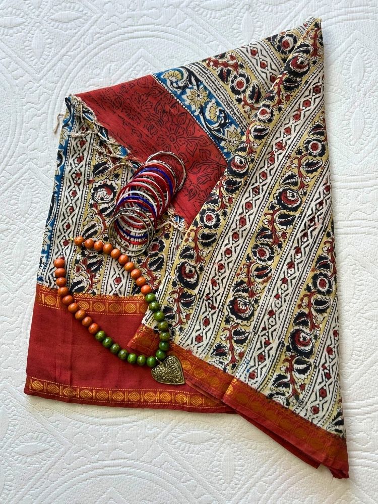 Kalamkari Silk Cotton Saree with Border