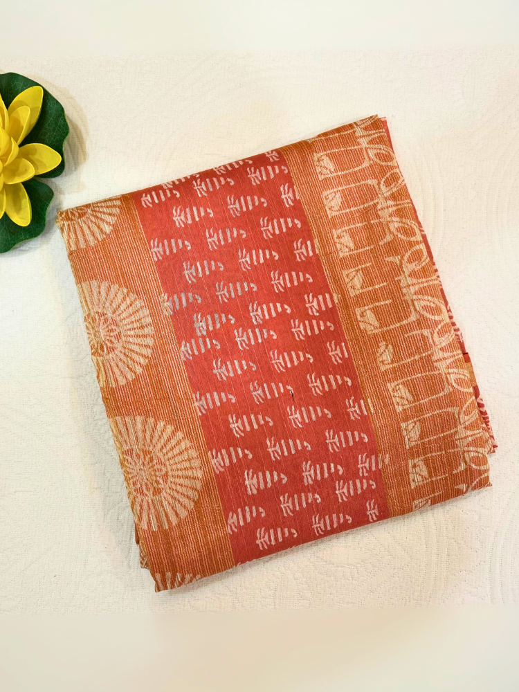 Bhagalpuri Silk Handblock Saree – Peach