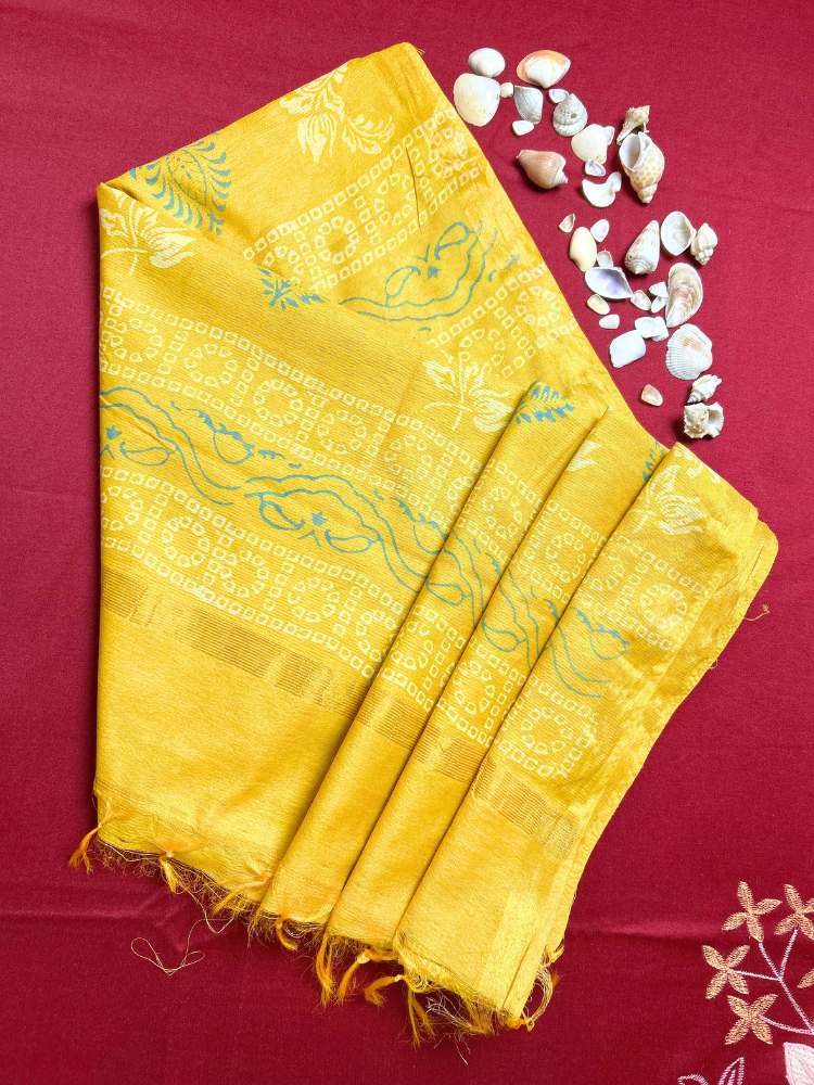 Bhagalpuri Silk Handblock Saree – Yellow
