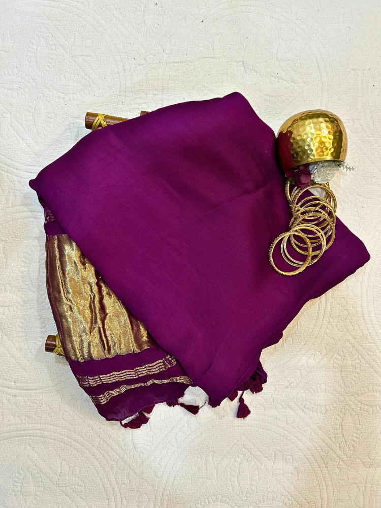 Modal Silk Plain Saree with Zari Lagdi Pallu – Magenta